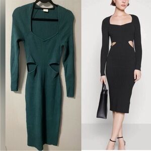 Cutout Long Sleeve Knit Midi Dress - Teal